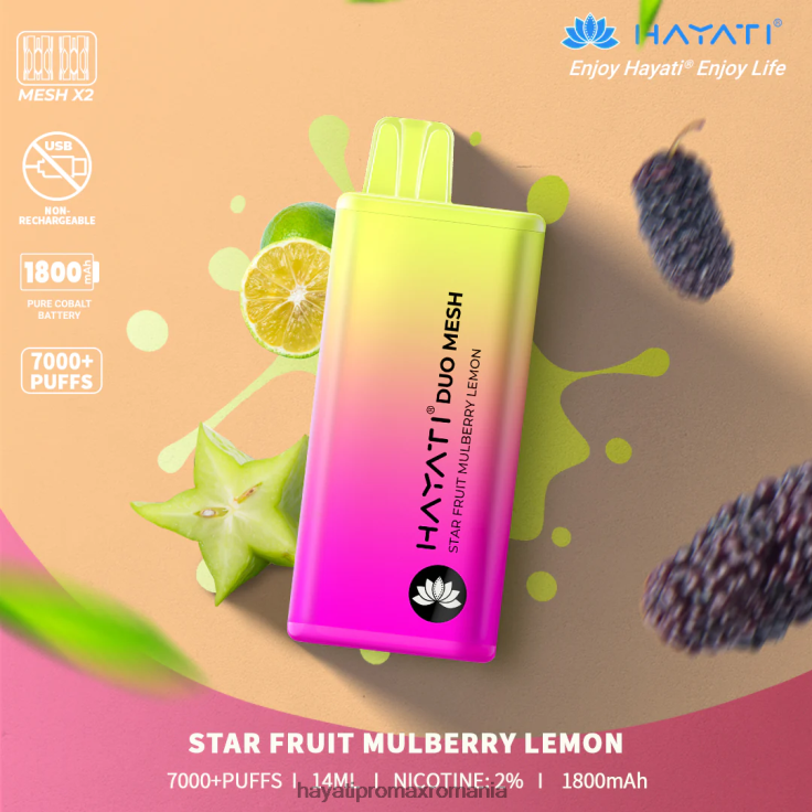 Hayati Duo Mesh de unică folosință lămâie de dud din fructe stele RNR0R190 - Hayati Vape Flavours