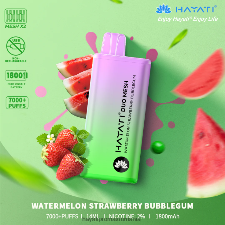 Hayati Duo Mesh de unică folosință pepene verde căpșuni bubblegum RNR0R192 - Hayati Flavour Vapes