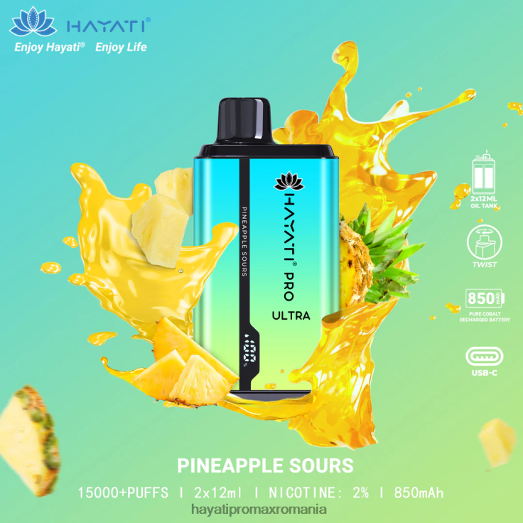 Hayati Pro Ultra 15000 pufuri de unică folosință acru de ananas RNR0R223 - Hayati Vape Company