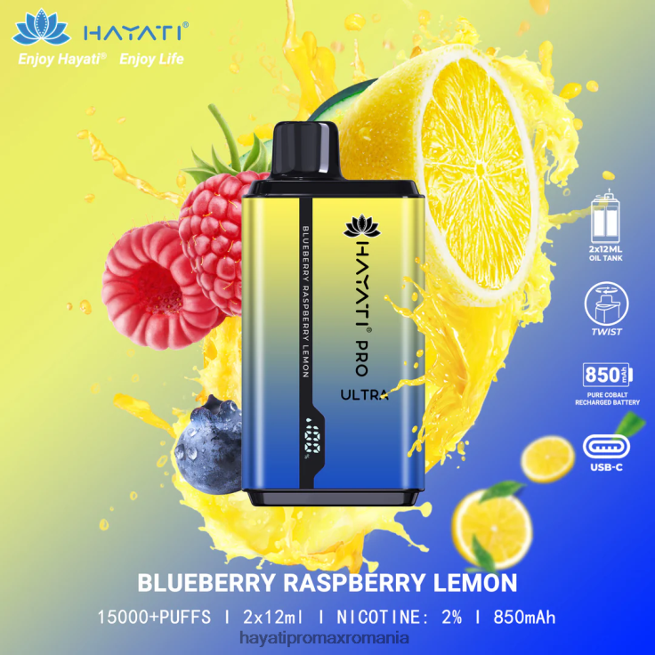 Hayati Pro Ultra 15000 pufuri de unică folosință afine zmeură lămâie RNR0R197 - Hayati Pro Max Romania