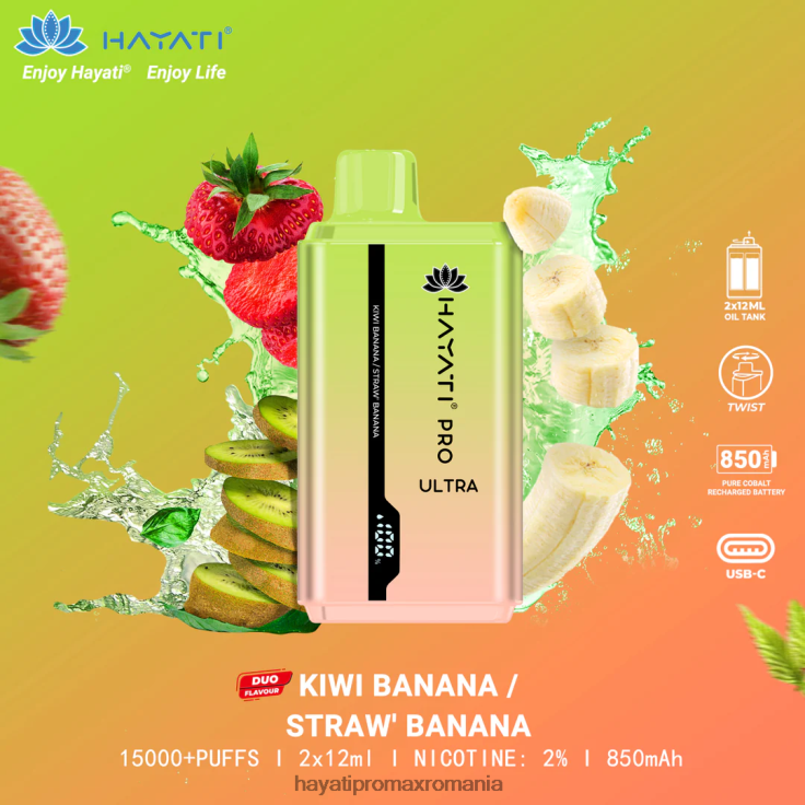 Hayati Pro Ultra 15000 pufuri de unică folosință banana kiwi/banana capsuni RNR0R222 - Hayati Flavour Vapes