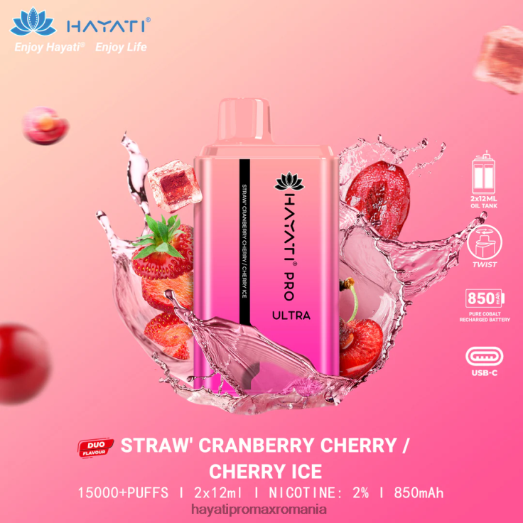 Hayati Pro Ultra 15000 pufuri de unică folosință capsuni merisor gheata cirese-cirese RNR0R225 - Hayati Store Romania