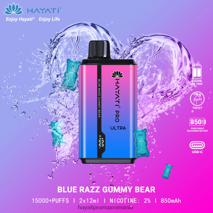 Hayati Pro Ultra 15000 pufuri de unică folosință ursuleț de gumă blue razz RNR0R194 - Hayati Vapes Wholesale
