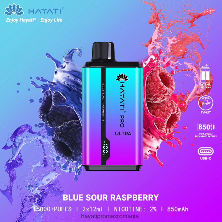 Hayati Pro Ultra 15000 pufuri de unică folosință zmeură acrișoară albastră RNR0R195 - Hayati Store Romania