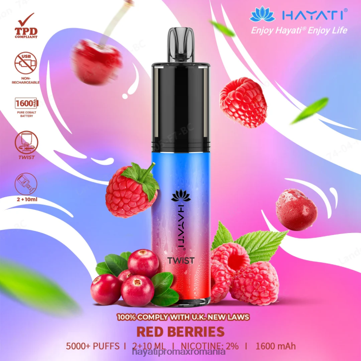 Hayati Twist de unică folosință boabe roșii RNR0R79 - Hayati Vape Romania