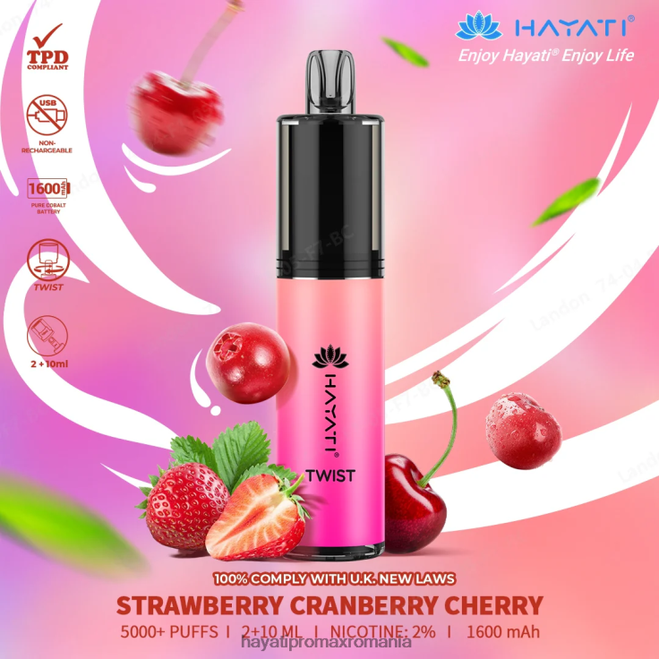 Hayati Twist de unică folosință căpșuni merișor cireș RNR0R81 - Hayati Flavour List