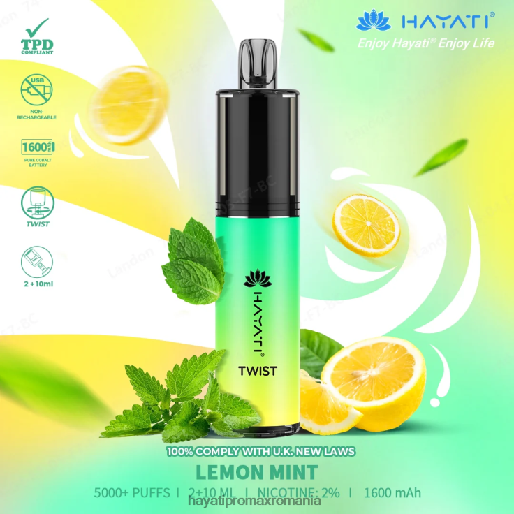 Hayati Twist de unică folosință menta de lamaie RNR0R76 - Hayati Vape Price