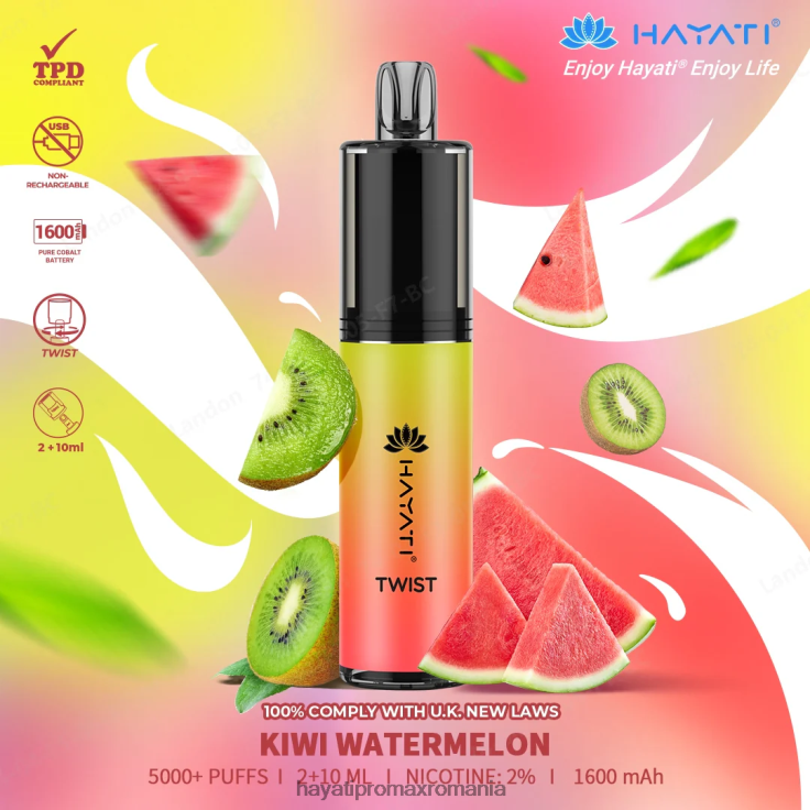 Hayati Twist de unică folosință pepene verde kiwi RNR0R74 - Hayati Vapes Wholesale