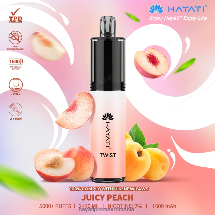 Hayati Twist de unică folosință piersic suculent RNR0R72 - Hayati Flavour Vapes