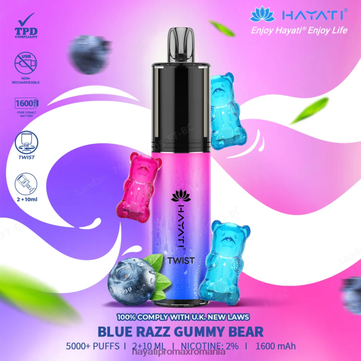 Hayati Twist de unică folosință ursuleț de gumă blue razz RNR0R64 - Hayati Vapes Wholesale