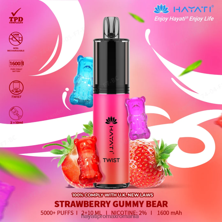 Hayati Twist de unică folosință ursuleț de gumă de căpșuni RNR0R82 - Hayati Flavour Vapes