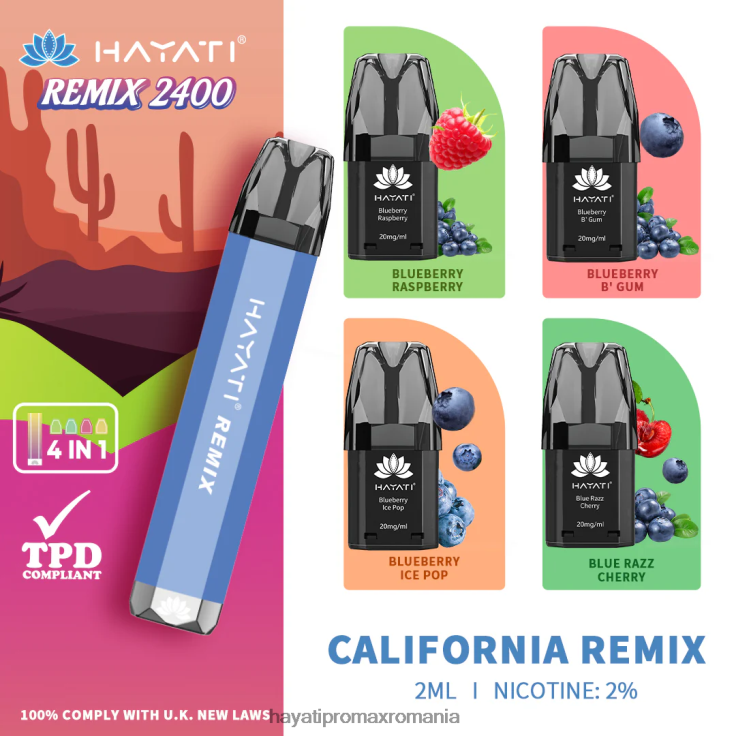 Hayati Remix sistem de păstăi preumplute 2400 puf california remix RNR0R51 - Hayati Flavour List