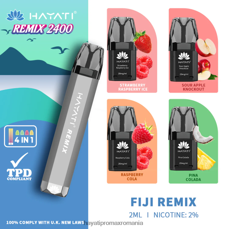 Hayati Remix sistem de păstăi preumplute 2400 puf fiji remix RNR0R53 - Hayati Vape Company