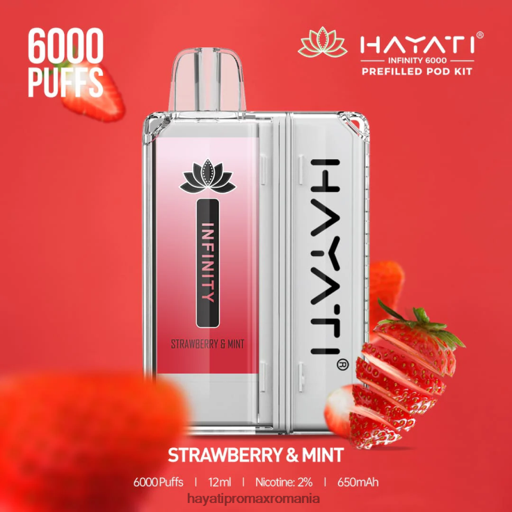 Hayati Infinity 6000 de truse de pod căpșuni și mentă RNR0R160 - Hayati Vape Flavours