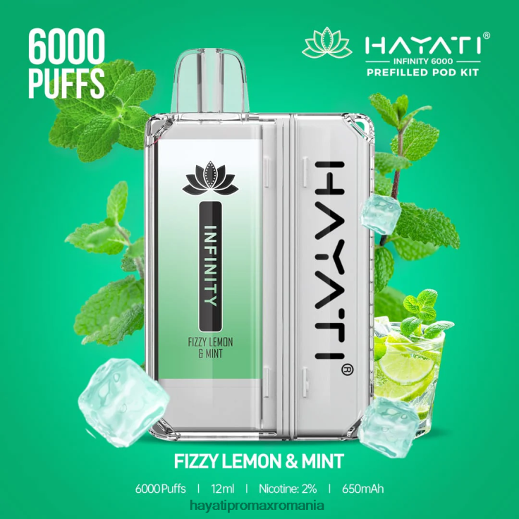 Hayati Infinity 6000 de truse de pod lămâie gazoasă și mentă RNR0R147 - Hayati Pro Max Romania