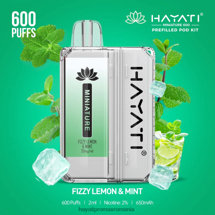 Hayati Miniature 600 de truse de pod lămâie gazoasă și mentă RNR0R33 - Hayati Vape Company